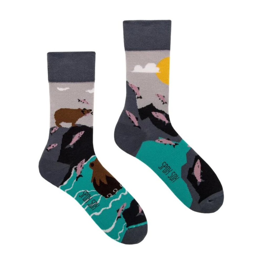 Bear and Fish Mismatched Socks
